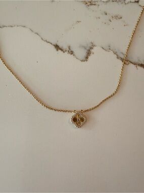 Electric Picks Gold Clover Pendant Necklace with Clear Accents